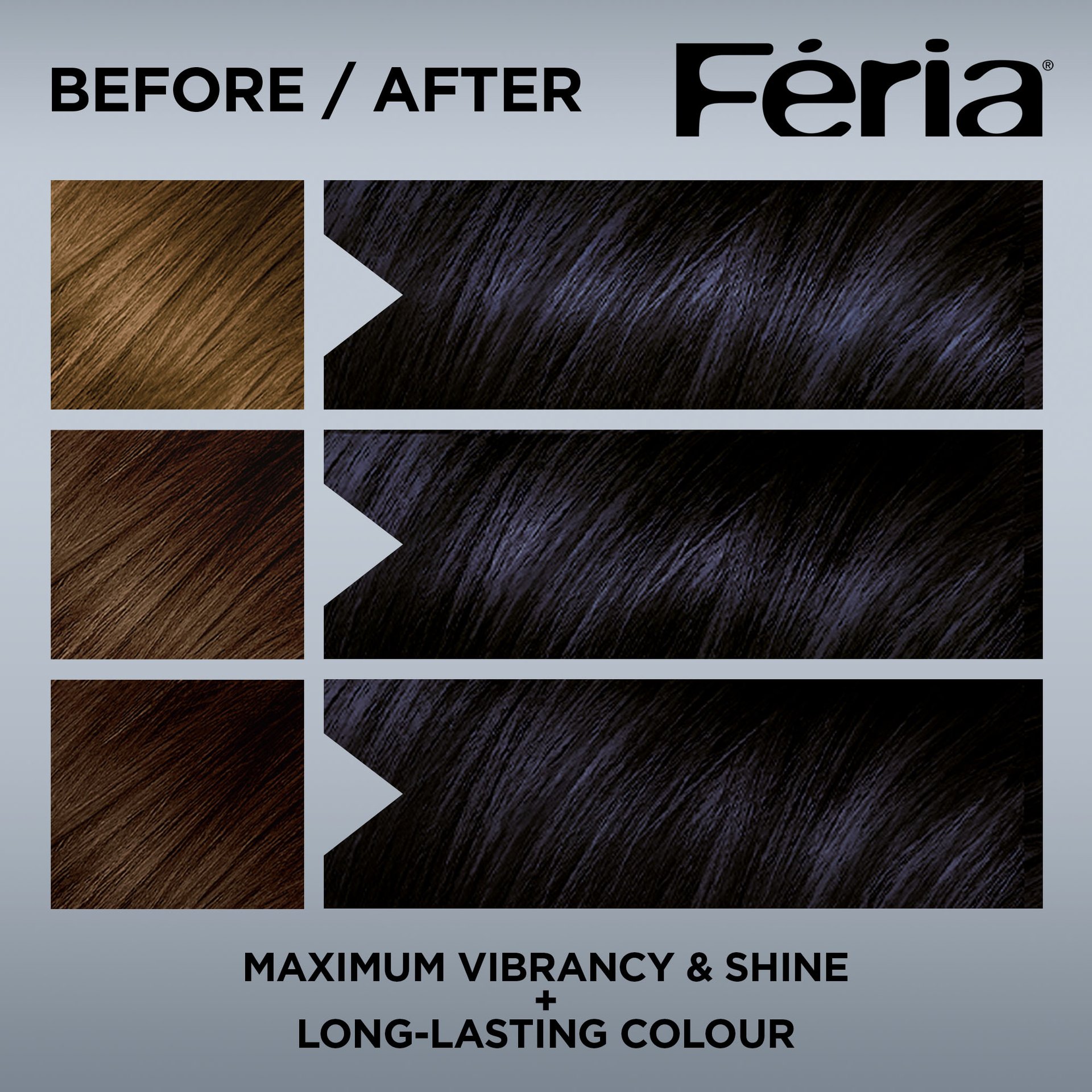 Hair before and after using Feria M10 Rich Blue